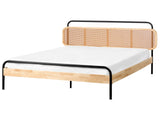 Bed Light Brown EU Double Size 6ft with Viennese Braid Headboard Slatted Base Modern Minimalistic Rustic Style Bedroom Beliani