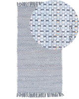 Rag Rug Grey Cotton 80 x 150 cm with Fringe Rectangular Handmade Boho Eclectic Beliani