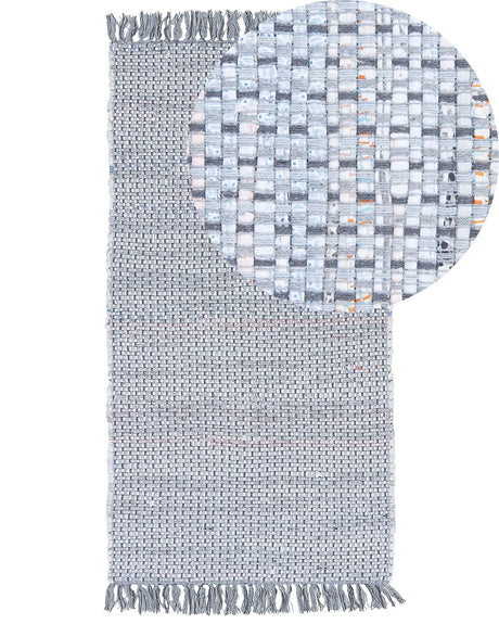 Rag Rug Grey Cotton 80 x 150 cm with Fringe Rectangular Handmade Boho Eclectic Beliani