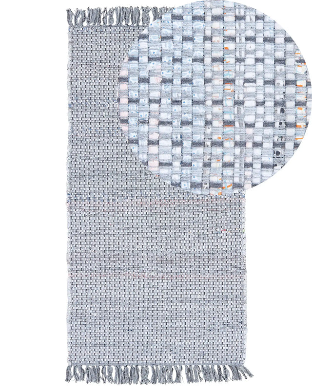 Rag Rug Grey Cotton 80 x 150 cm with Fringe Rectangular Handmade Boho Eclectic Beliani