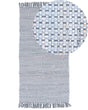 Rag Rug Grey Cotton 80 x 150 cm with Fringe Rectangular Handmade Boho Eclectic Beliani