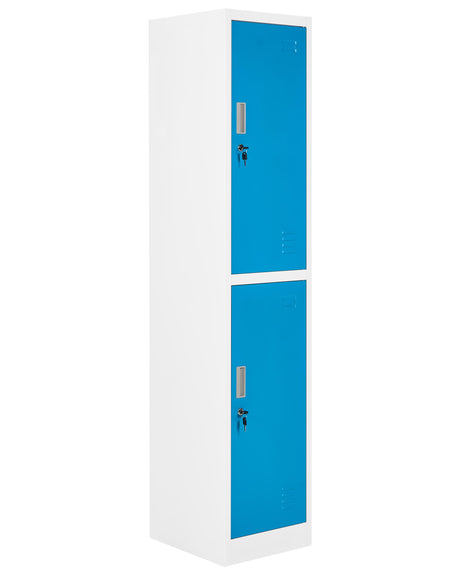 Storage Locker White and Blue Metal Clothes Cabinet 2 Tier Gym School Changing Room Beliani