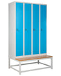 Storage Locker Grey and Blue Metal Clothes Cabinet 4 Doors with Bench Gym School Changing Room Beliani
