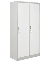 Storage Locker White and Grey Metal Clothes Cabinet 2 Doors Gym School Changing Room Beliani