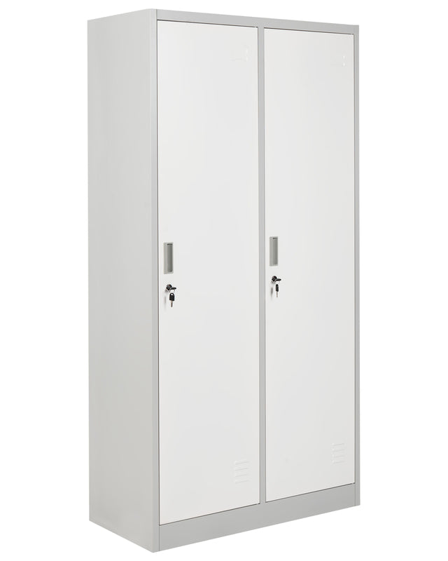 Storage Locker White and Grey Metal Clothes Cabinet 2 Doors Gym School Changing Room Beliani