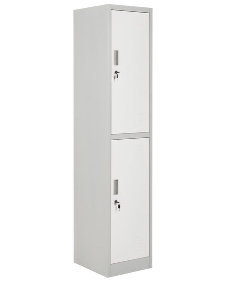 Storage Locker White and Grey Metal Clothes Cabinet 2 Tier Gym School Changing Room Beliani