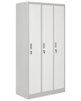 Storage Locker White and Grey Metal Clothes Cabinet 3 Doors Gym School Changing Room Beliani