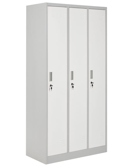 Storage Locker White and Grey Metal Clothes Cabinet 3 Doors Gym School Changing Room Beliani