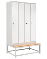 Storage Locker White and Grey Metal Clothes Cabinet 4 Doors with Bench Gym School Changing Room Beliani