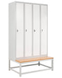 Storage Locker White and Grey Metal Clothes Cabinet 4 Doors with Bench Gym School Changing Room Beliani