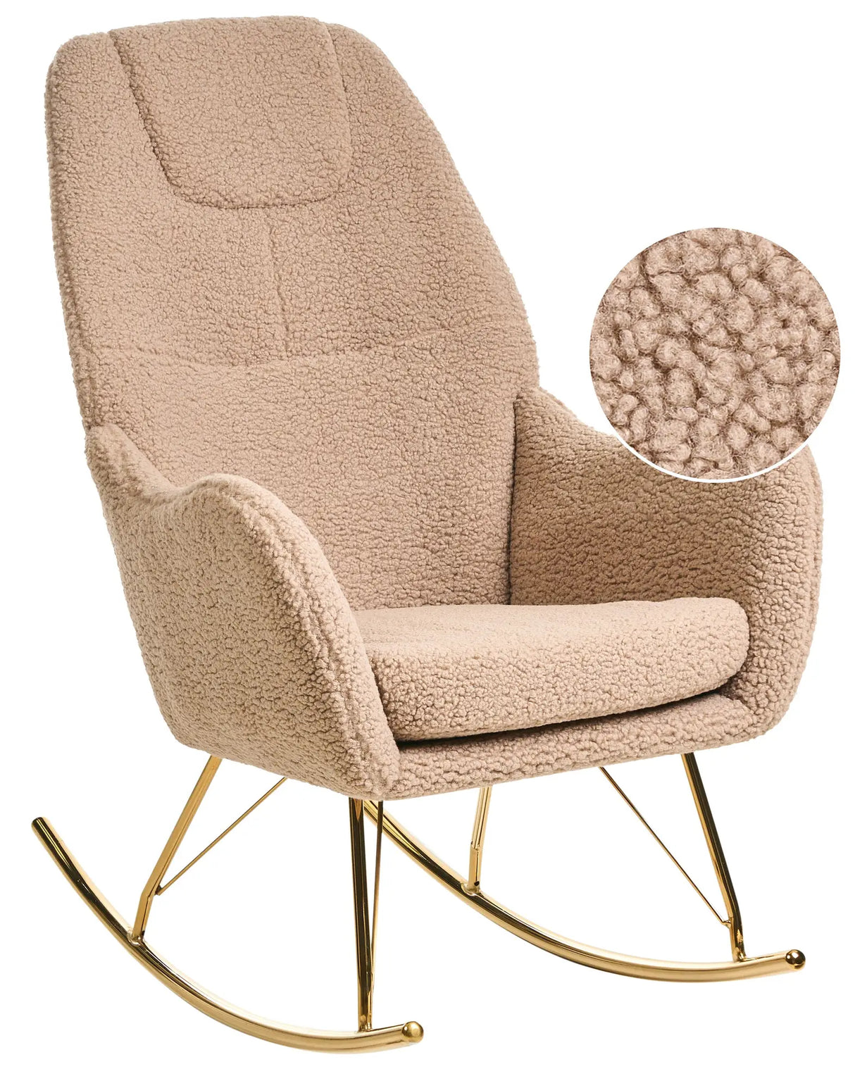 Rocking Chair Beige Boucle Upholstery Metal Gold Legs with Armrests Living Room Modern Glam Style Beliani
