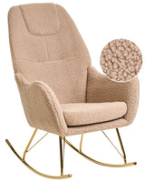 Rocking Chair Beige Boucle Upholstery Metal Gold Legs with Armrests Living Room Modern Glam Style Beliani
