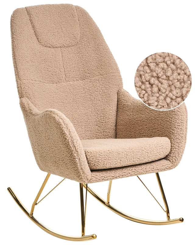 Rocking Chair Beige Boucle Upholstery Metal Gold Legs with Armrests Living Room Modern Glam Style Beliani