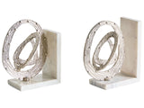 Set of 2 Bookends White Marble Silver Aluminium Abstract Elements Modern Glamour Home Decorations Book Holders Beliani