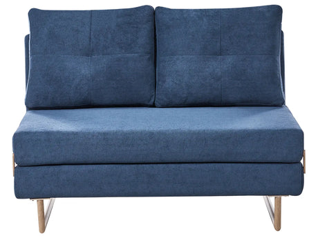 2 Seater Sofa Bed Blue Fabric for Settee 2 People Fold Out Sleeping Function Beliani