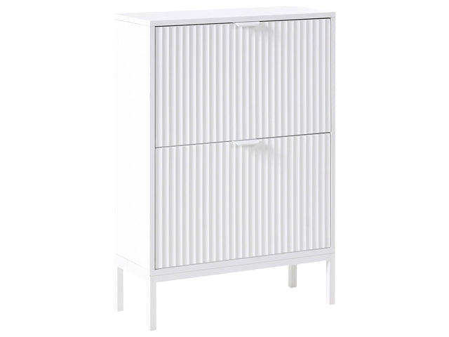 Shoe Storage Cabinet White MDF 2 Compartments Fluted Modern Design Hallway Beliani