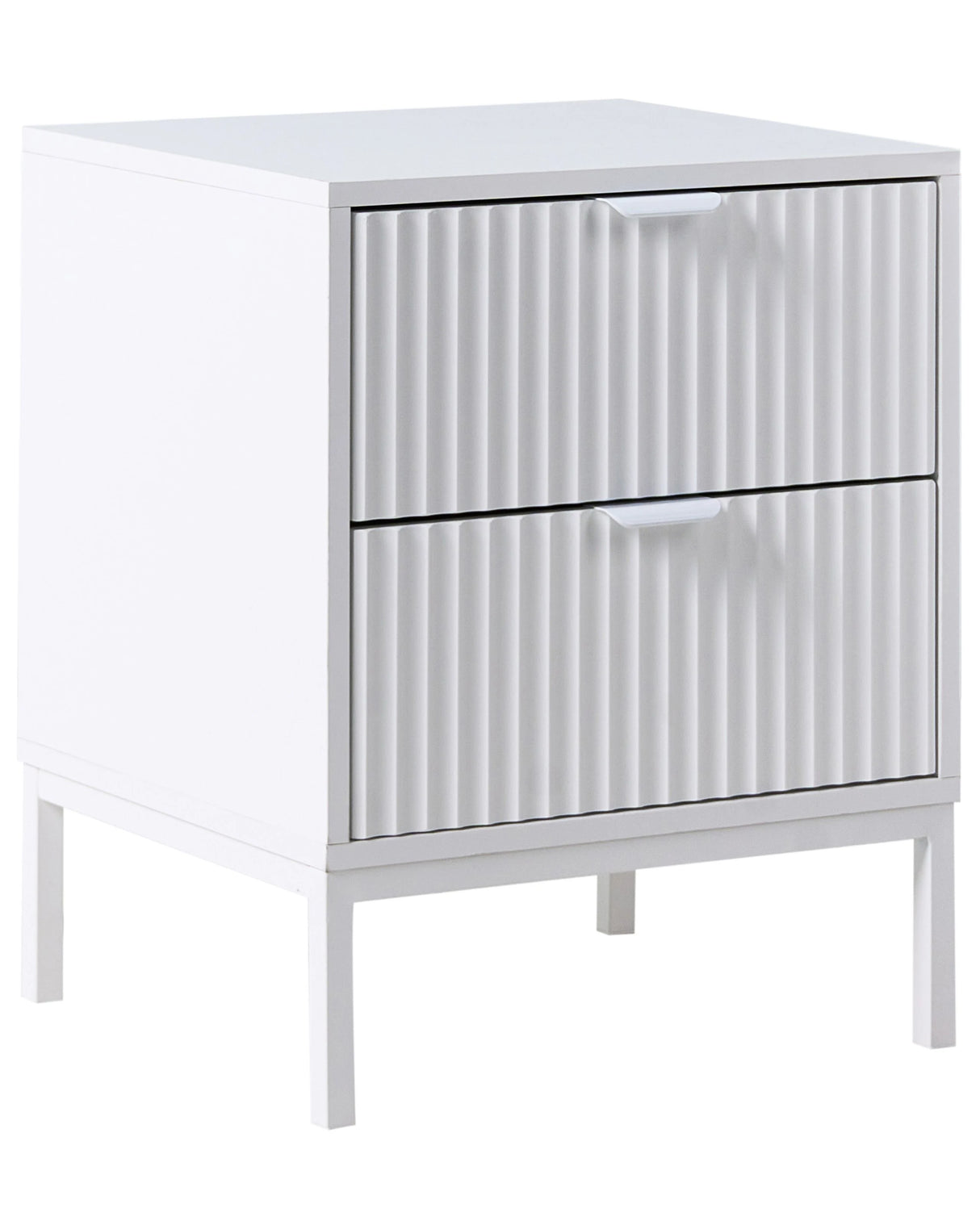 2 Drawer Bedside Table White MDF Modern Storage Unit Fluted Design Nightstand Bedroom Beliani