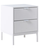 2 Drawer Bedside Table White MDF Modern Storage Unit Fluted Design Nightstand Bedroom Beliani