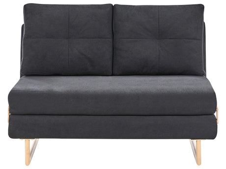 2 Seater Sofa Bed Black Fabric for Settee 2 People Fold Out Sleeping Function Beliani