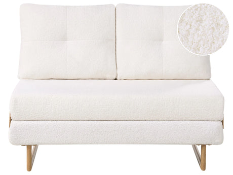 2 Seater Sofa Bed Off White Boucle for Settee 2 People Fold Out Sleeping Function Beliani