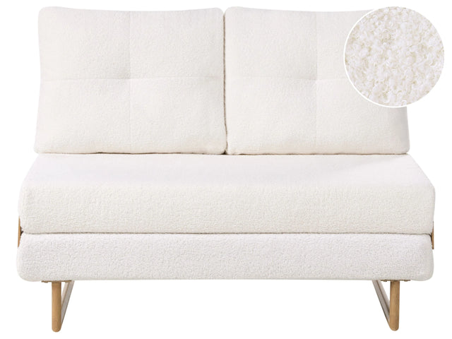 2 Seater Sofa Bed Off White Boucle for Settee 2 People Fold Out Sleeping Function Beliani