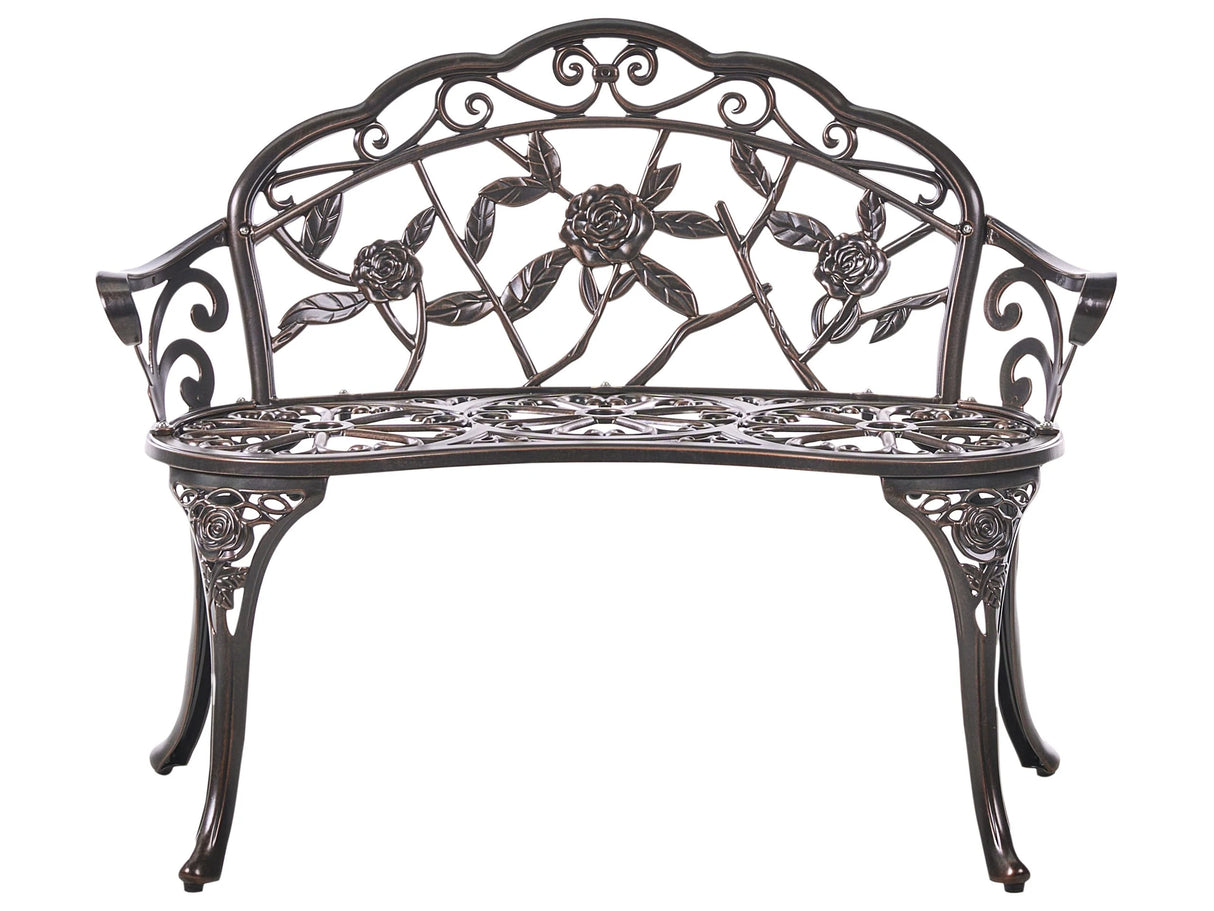 Outdoor Garden Bench Dark Brown Metal Aluminium 2 Seater Armrests Vintage Style Beliani