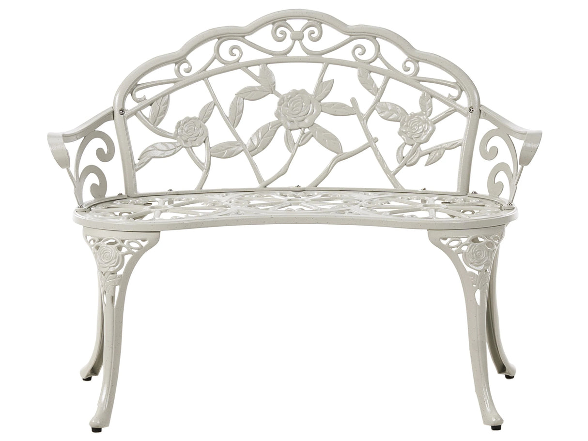 Outdoor Garden Bench White Metal Aluminium 2 Seater Armrests Vintage Style Beliani