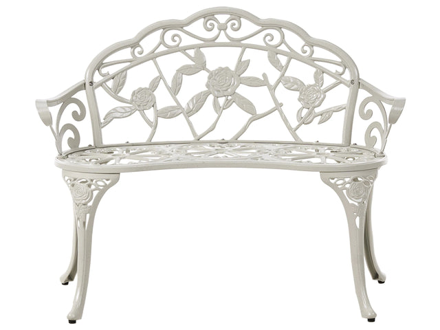 Outdoor Garden Bench White Metal Aluminium 2 Seater Armrests Vintage Style Beliani