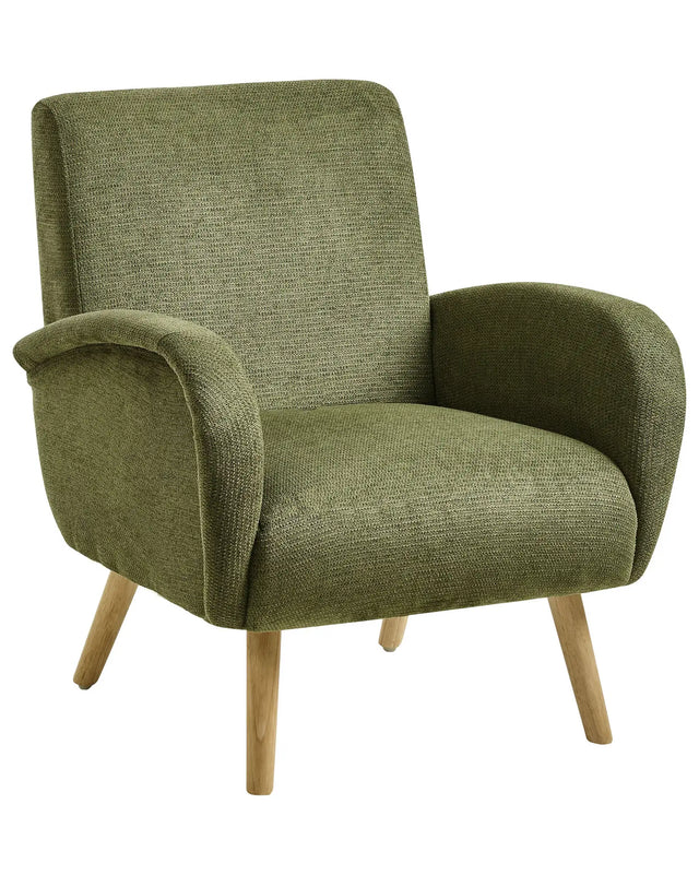 Armchair Green Fabric Upholstery Rubber Wood Legs Modern Style Water-Repellent with Armrests Beliani