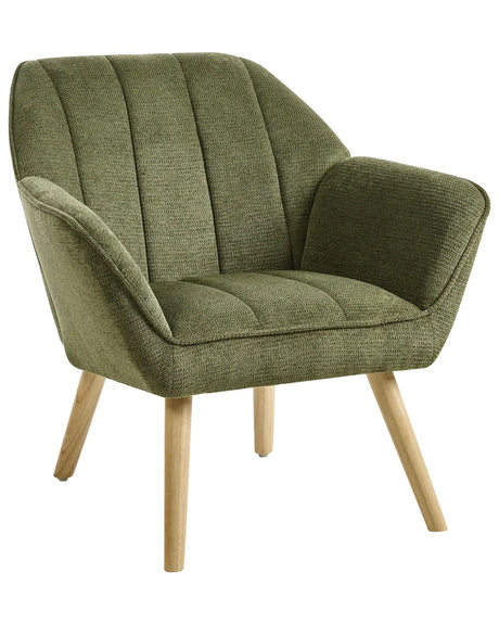 Armchair Green Fabric Water-Repellent Upholstery Rubber Wood Legs with Armrests Retro Style Beliani