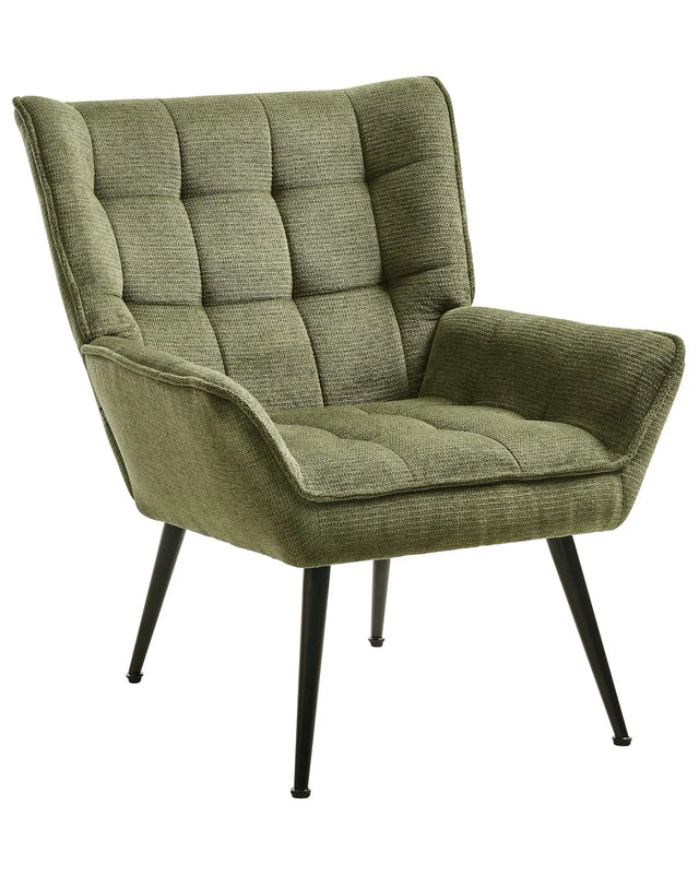 Armchair Green Fabric Water-Repellent Upholstery Steel Legs Retro Style Quilted with Armrests Beliani