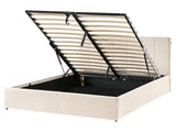 Bed Frame Light Beige Velvet Upholstery EU King Size 5ft3 Lift Up Storage with Headboard and Slatted Base Beliani