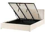 Bed Frame Light Beige Velvet Upholstery EU Super King Size 6ft Lift Up Storage with Headboard and Slatted Base Beliani