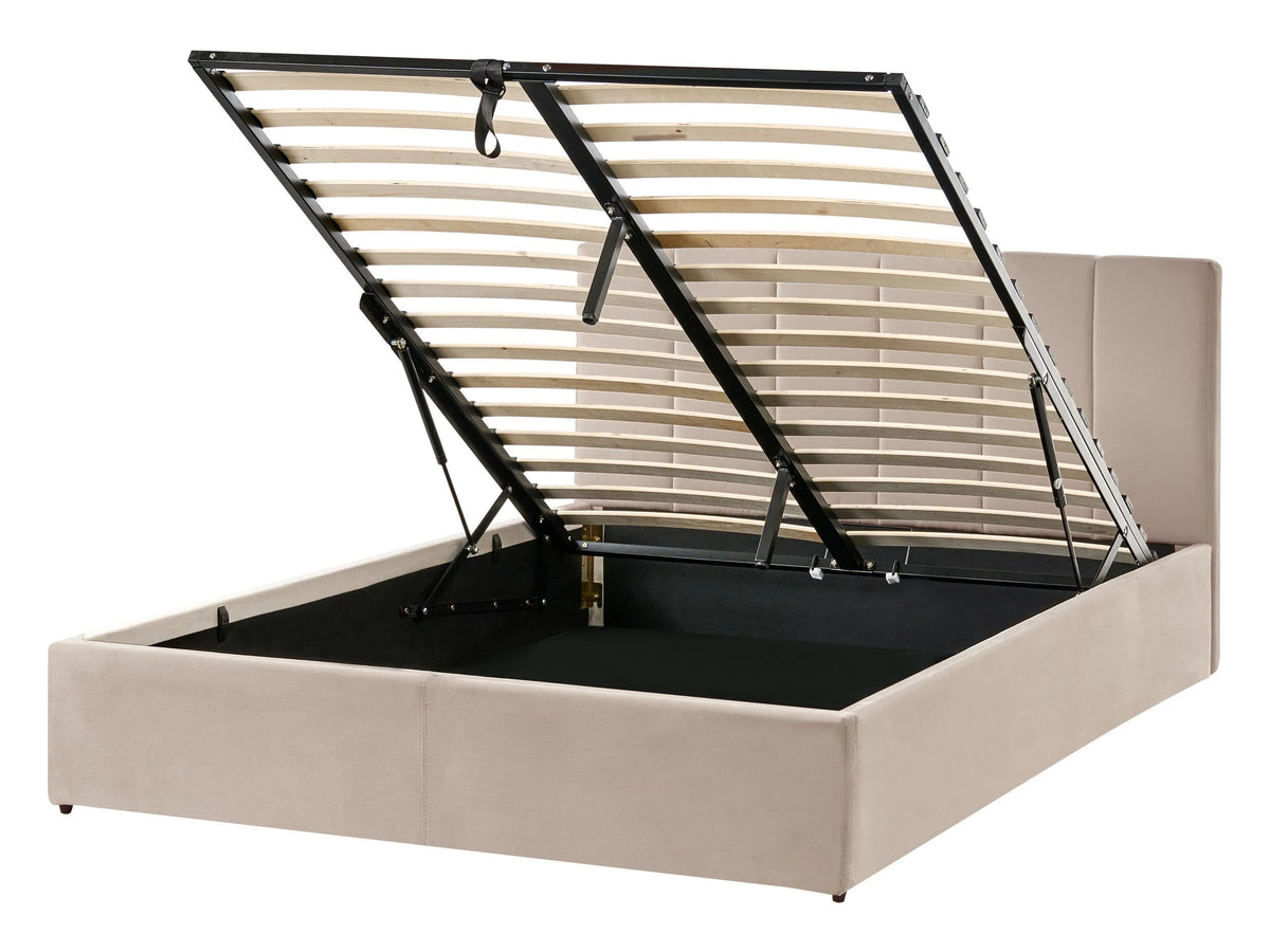 Bed Frame Taupe Velvet Upholstery EU Double Size 4ft6 Lift Up Storage with Headboard and Slatted Base Beliani
