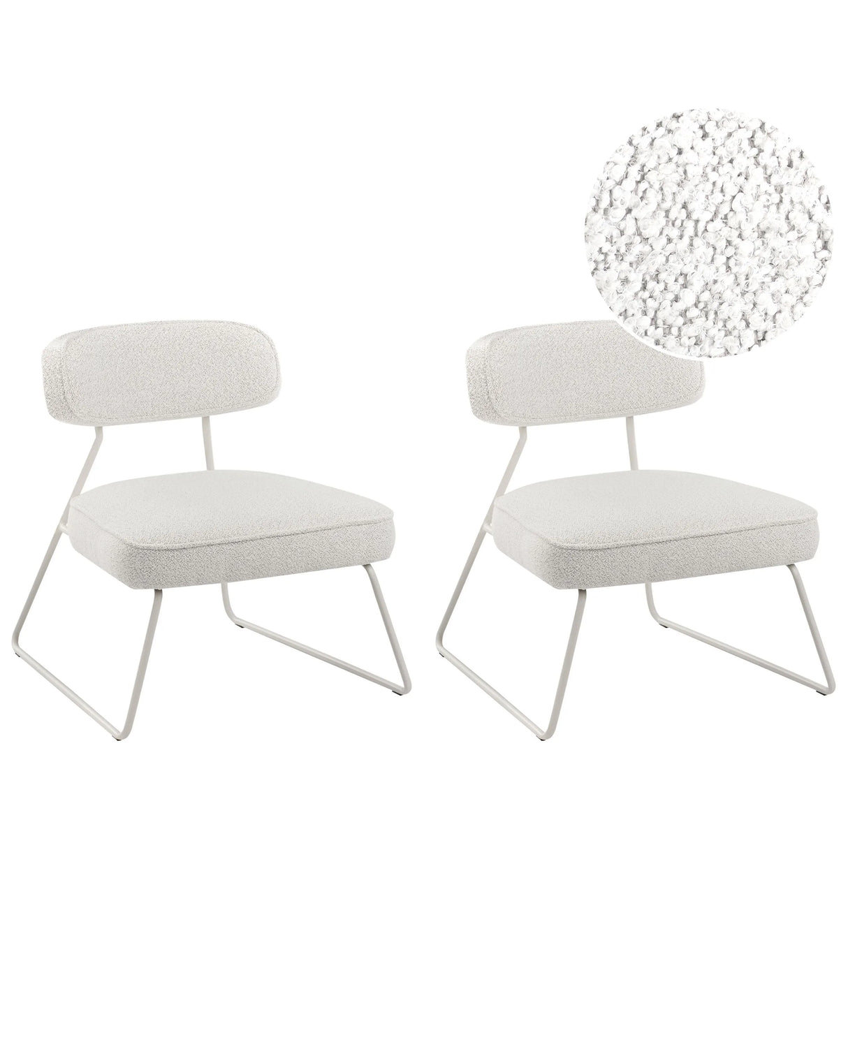 Set of 2 Armchairs Off-White Fabric Metal Legs Armless Modern Living Room Beliani