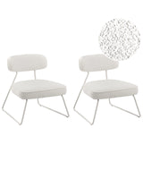 Set of 2 Armchairs Off-White Fabric Metal Legs Armless Modern Living Room Beliani