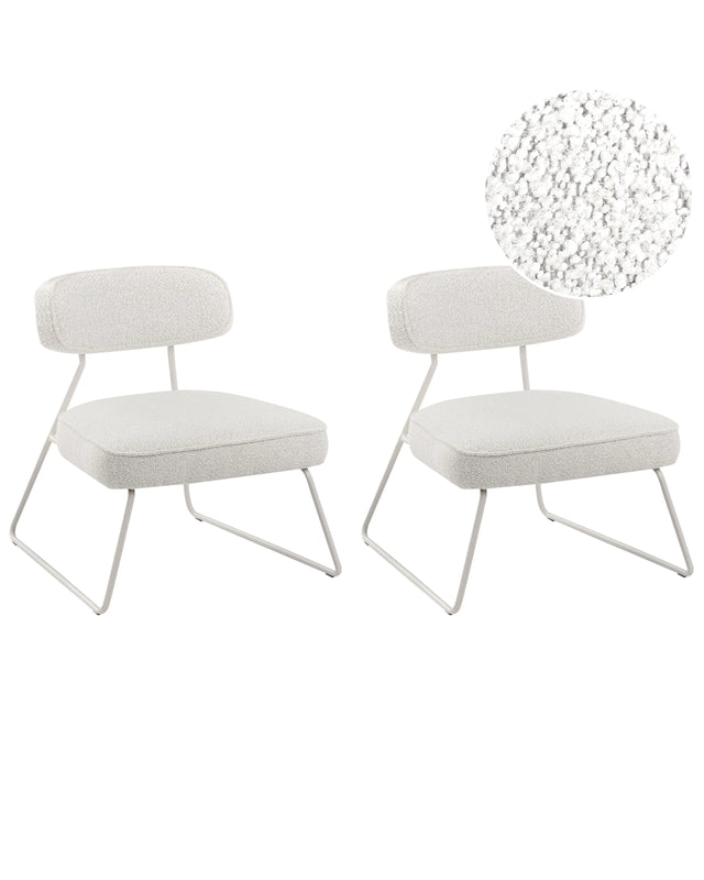 Set of 2 Armchairs Off-White Fabric Metal Legs Armless Modern Living Room Beliani