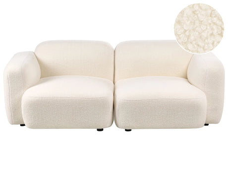 3 Seater Sofa Off-White Boucle Upholstered Back and Front Wooden Legs with Caps Living Room Scandinavian Beliani