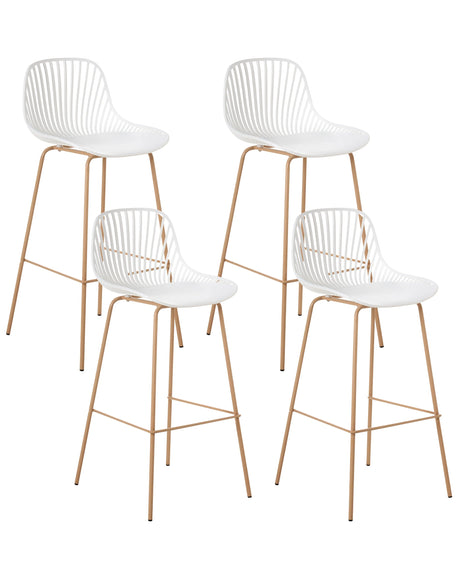 Set of 4 Bar Chairs White Synthetical Material Frame Iron Wood Looks Like Legs Dining Room Beliani