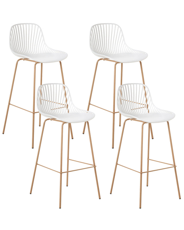 Set of 4 Bar Chairs White Synthetical Material Frame Iron Wood Looks Like Legs Dining Room Beliani