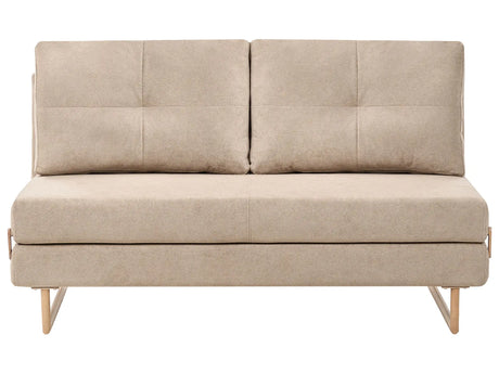 3 Seater Sofa Bed Light Brown Fabric for Settee 3 People Fold Out Sleeping Function Beliani