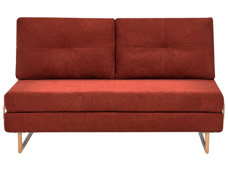 3 Seater Sofa Bed Red Fabric for Settee 3 People Fold Out Sleeping Function Beliani