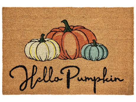 Doormat Natural Coir with Rubber Bottom 60 x 90 cm Anti Slip Decoration Pumpkin Pattern Welcome Mat Beliani