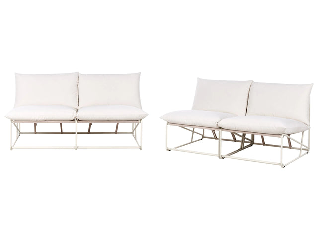 Low Oversized Sofa and 2 Chairs Set Beige Metal Backrest Seat Cushions Slipper Design Armless Indoor and Outdoor Modern Design Beliani