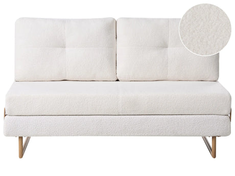 3 Seater Sofa Bed Off White Boucle for Settee 3 People Fold Out Sleeping Function Beliani