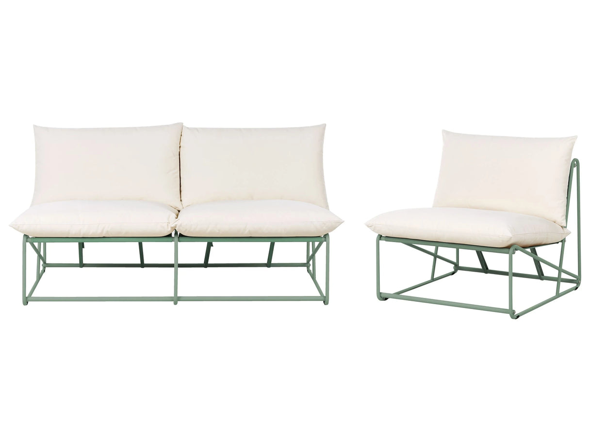 Low Oversized Sofa and Armchair Set Green Metal Backrest Seat Cushions Slipper Design Armless Indoor and Outdoor Modern Design Beliani
