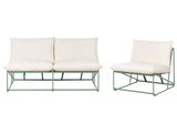 Low Oversized Sofa and Armchair Set Green Metal Backrest Seat Cushions Slipper Design Armless Indoor and Outdoor Modern Design Beliani