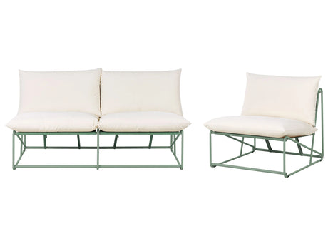Low Oversized Sofa and Armchair Set Green Metal Backrest Seat Cushions Slipper Design Armless Indoor and Outdoor Modern Design Beliani