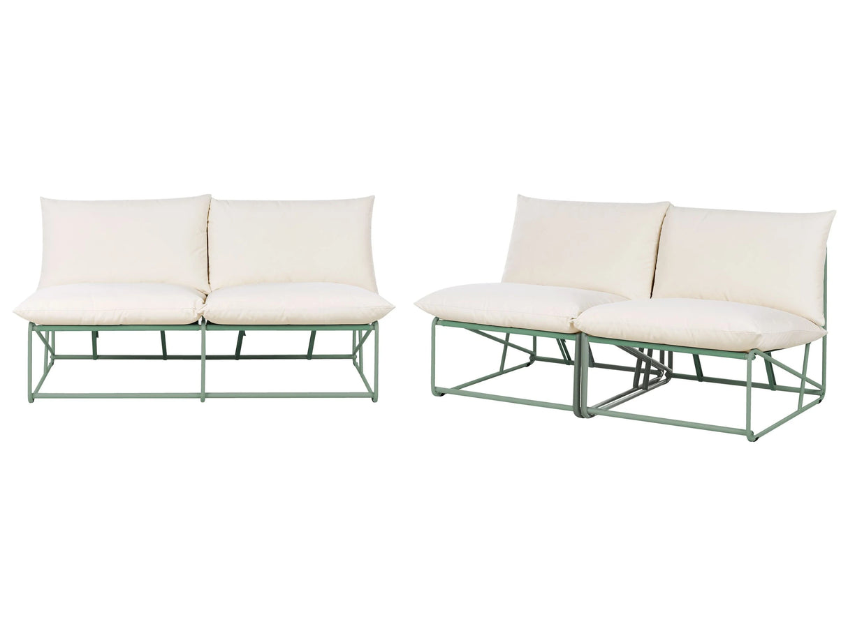 Low Oversized Sofa and 2 Chairs Set Green Metal Backrest Seat Cushions Slipper Design Armless Indoor and Outdoor Modern Design Beliani