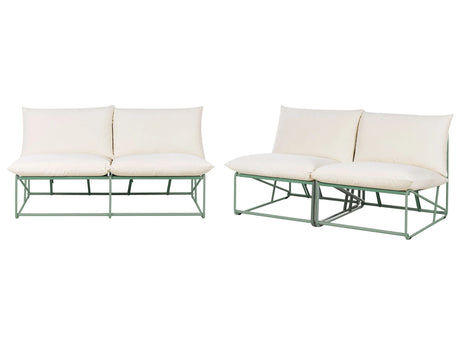 Low Oversized Sofa and 2 Chairs Set Green Metal Backrest Seat Cushions Slipper Design Armless Indoor and Outdoor Modern Design Beliani